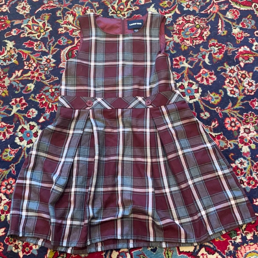 Lands' End Plaid Dress - Burgundy and Blue